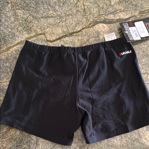 Red and Black Swim Trunks with Vertical Stripes - Picture 5 of 5